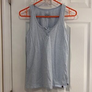 Tommy Hilfiger Womens Light Blue Henley Tank Top Button Neck Sleeveless